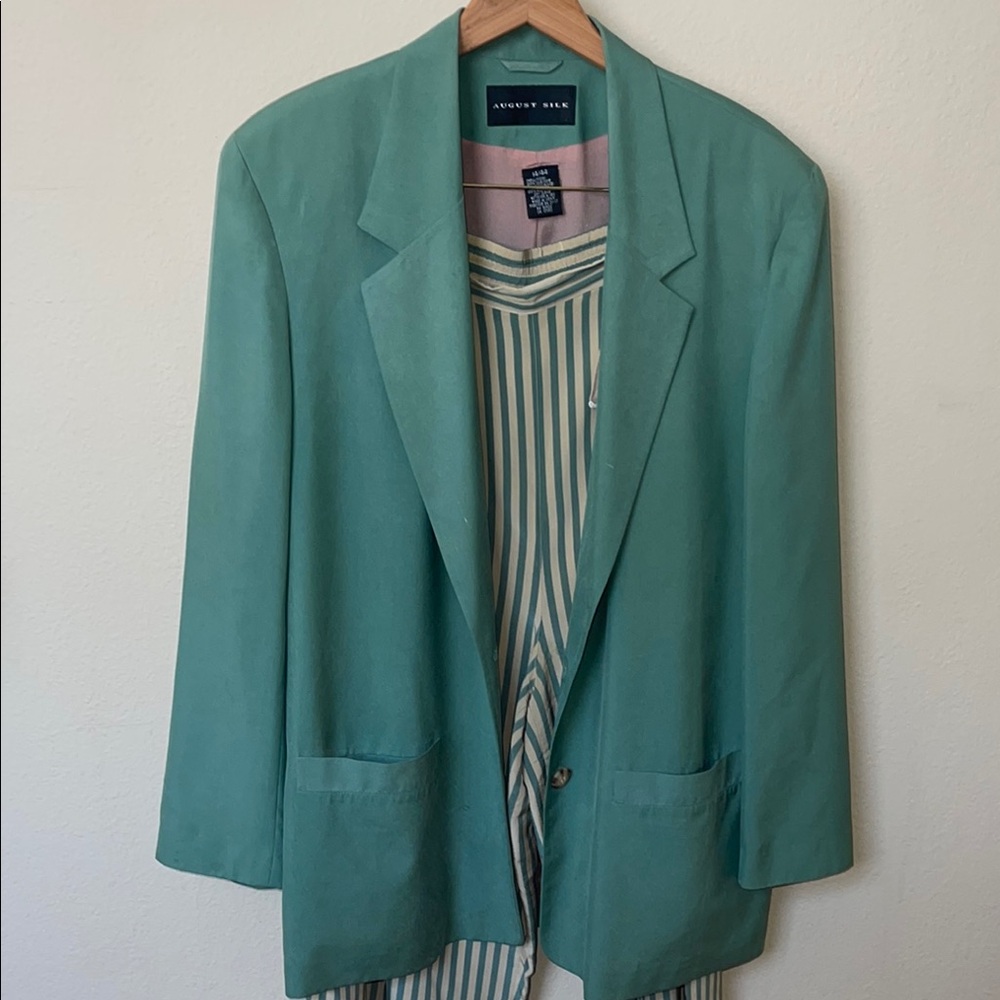 Green August Silk jacket and cropped wide leg pants